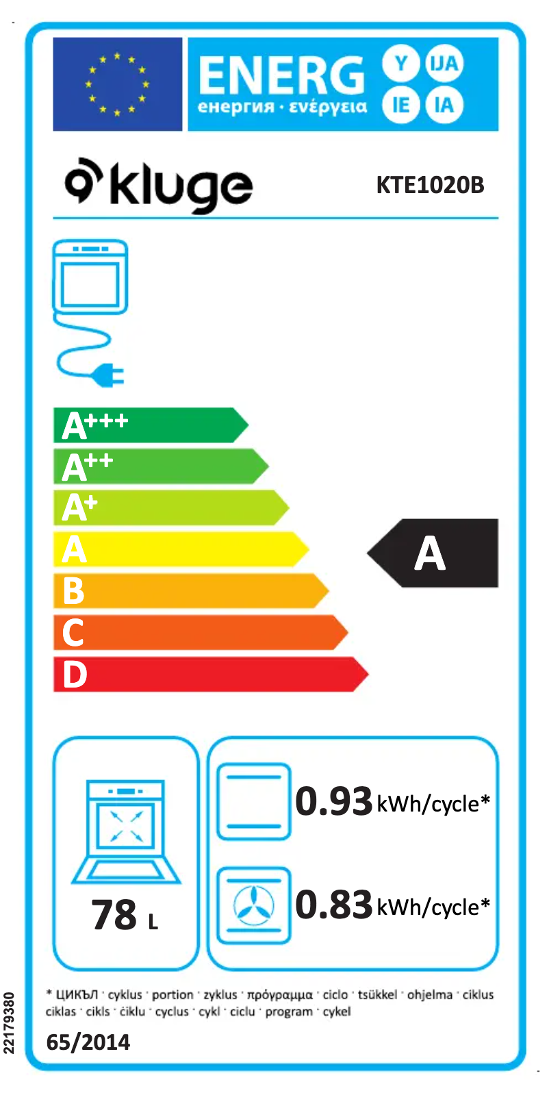 Page n°1 - Label énergétique Kluge KTE1020B