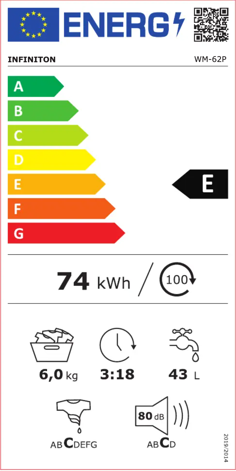 Page 1 de la notice Label énergétique Infiniton WM-62P