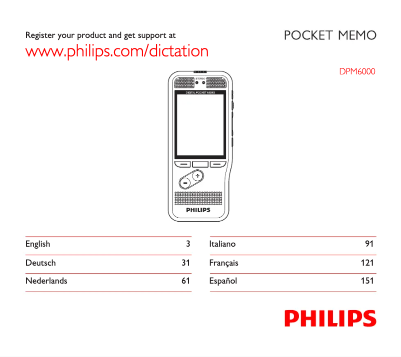 Page 1 de la notice Manuel utilisateur Philips PocketMemo DPM6000