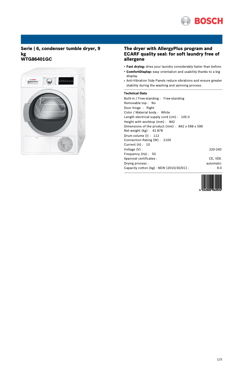 Image de la première page du manuel de l'appareil WTG86401GC