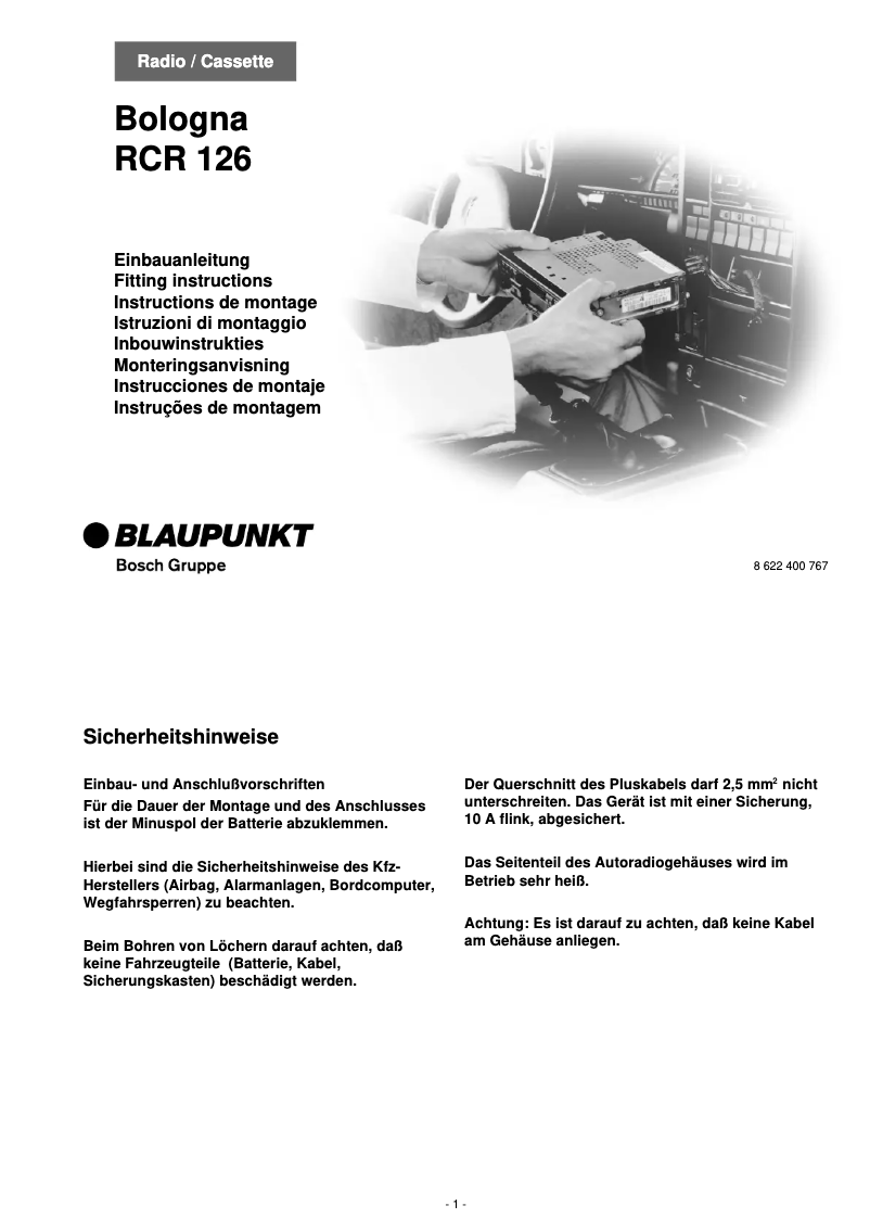 Page 1 de la notice Manuel utilisateur Blaupunkt Bologna RCR 126