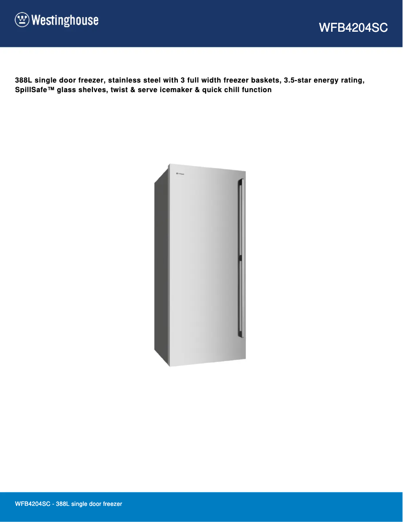Page 1 de la notice Fiche technique Westinghouse WFB4204SC