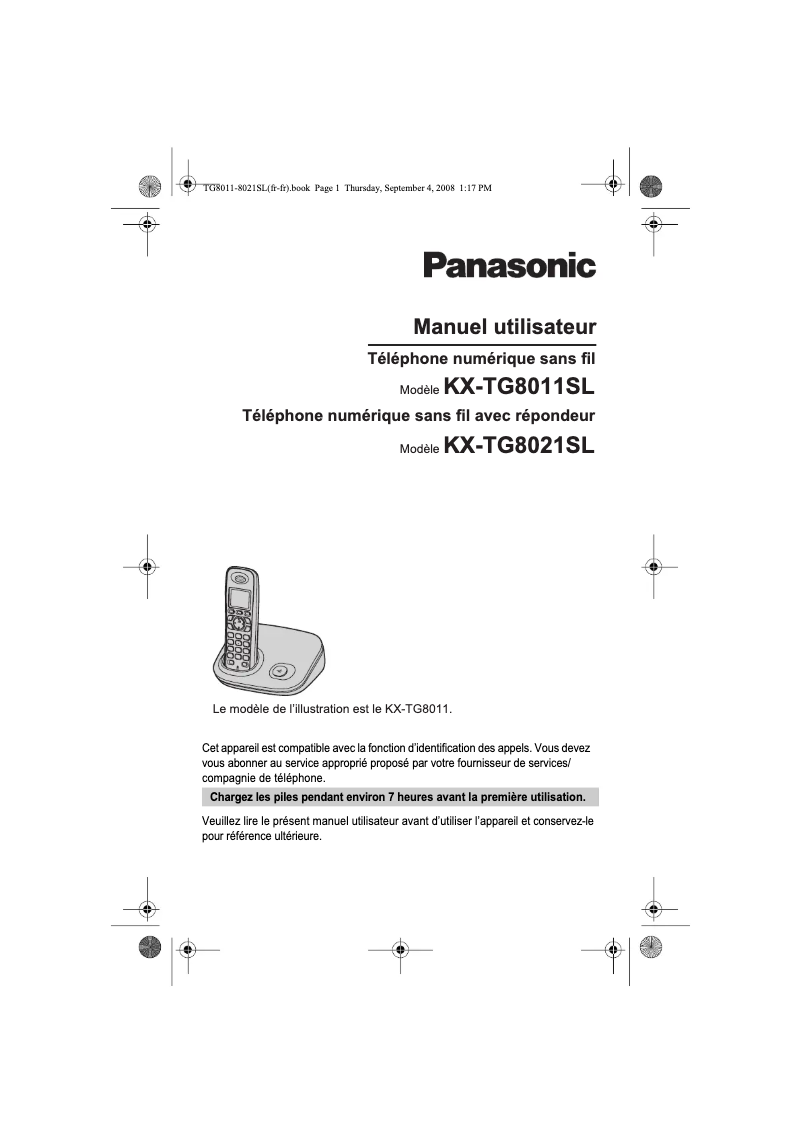 Page 1 de la notice Manuel utilisateur Panasonic KX-TG8011SL