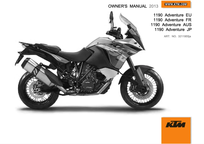 Page 1 de la notice Manuel utilisateur KTM 1190 Adventure (2013)