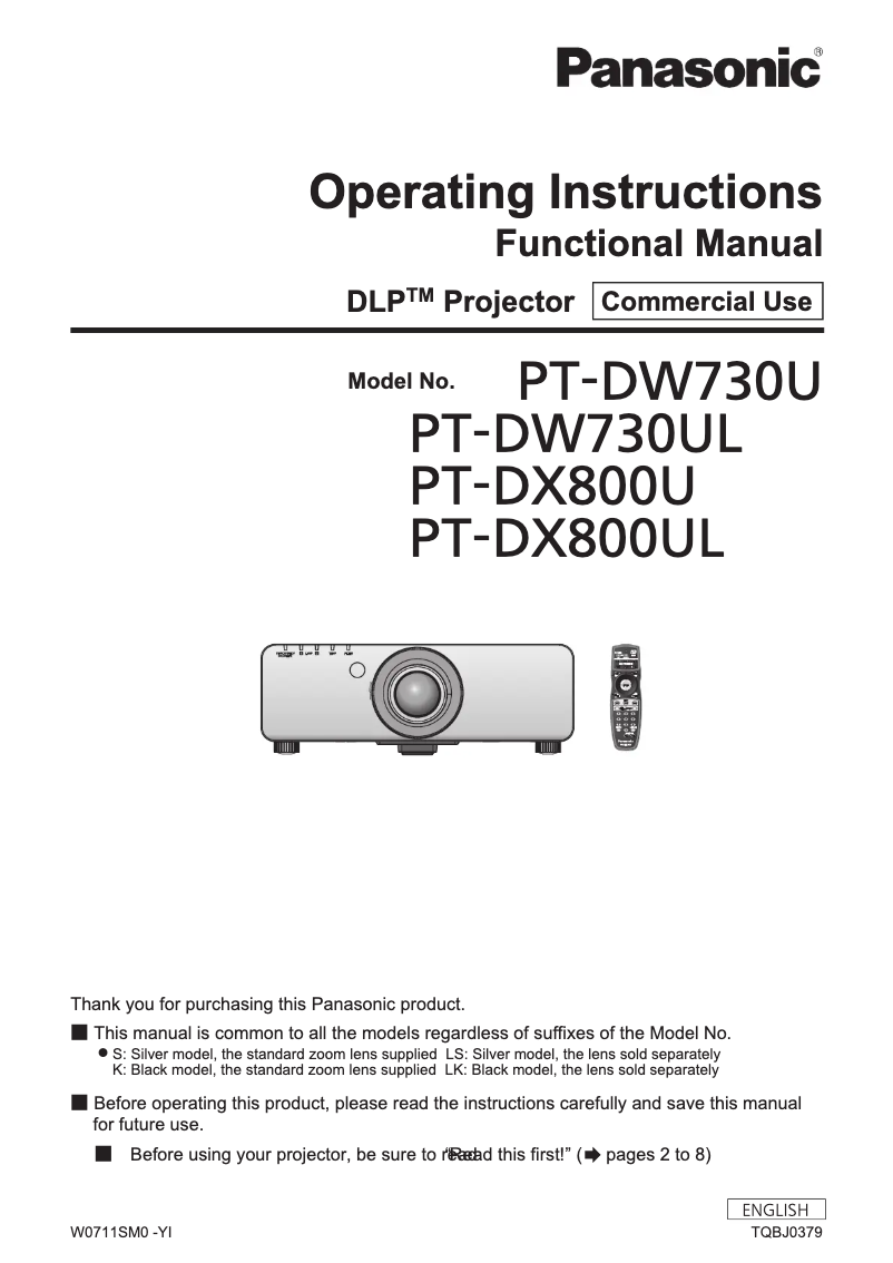 Page n°1 - Manuel utilisateur Panasonic PT-DW730U