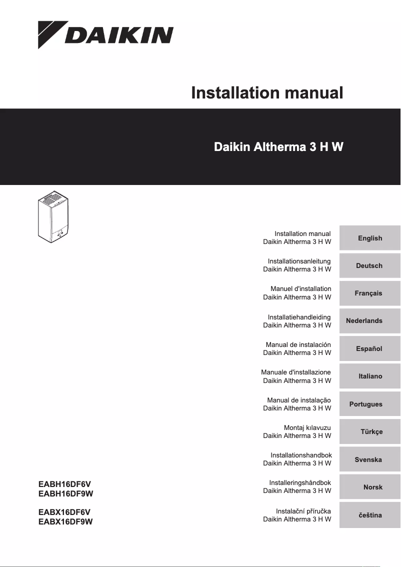 Page 1 de la notice Guide d'installation Daikin EABX16DA6V