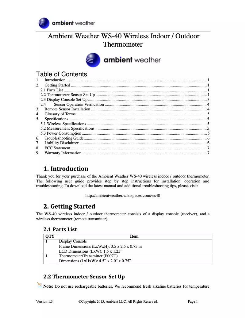 Image de la première page du manuel de l'appareil WS-40