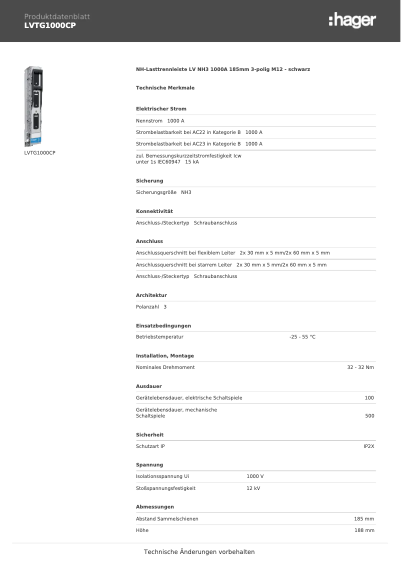 Page 1 de la notice Manuel utilisateur Hager LVTG1000CP