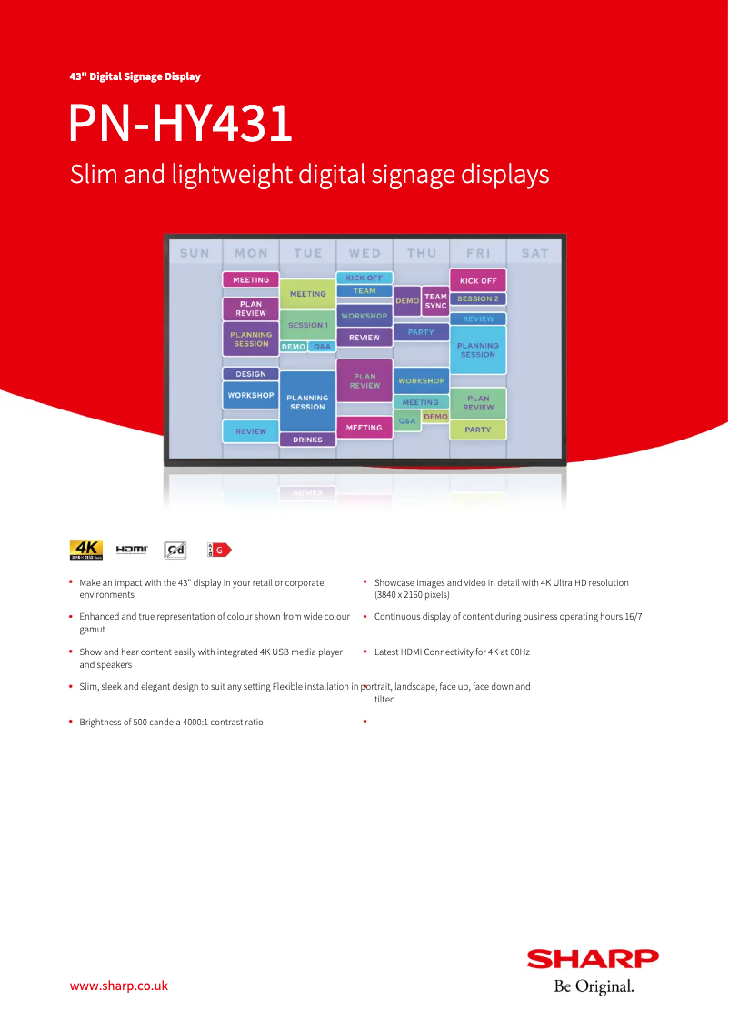 Page 1 de la notice Fiche technique Sharp PN-HY431