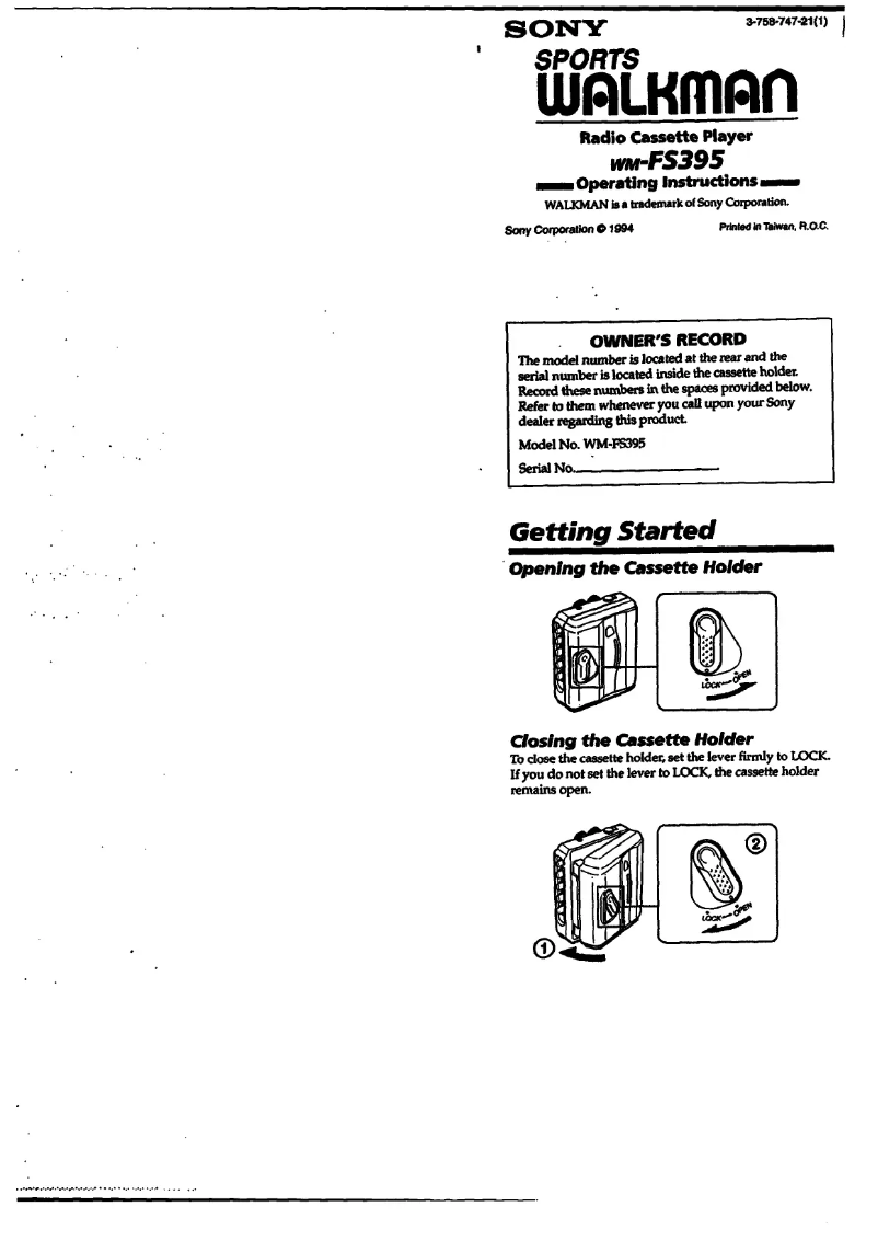 Page 1 de la notice Manuel utilisateur Sony Walkman WM-FS395