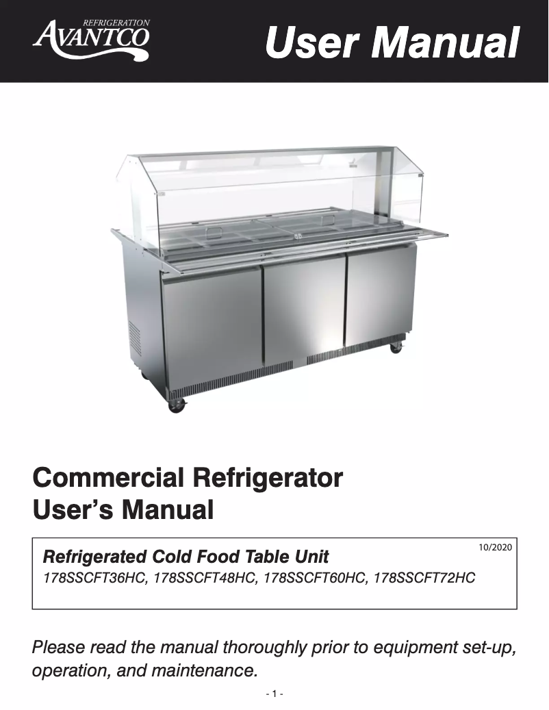 Page 1 de la notice Manuel utilisateur Avantco SS-CFT-36-HC