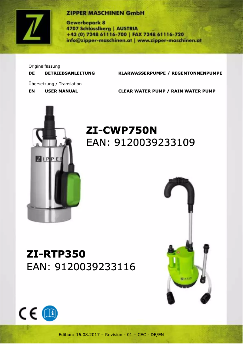 Page 1 de la notice Manuel utilisateur Zipper ZI-RTP350