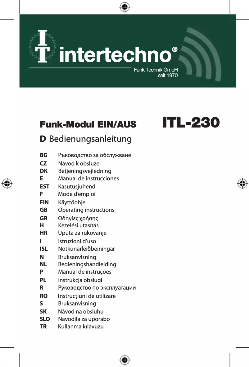 Page n°1 - Manuel utilisateur Intertechno ITL-230