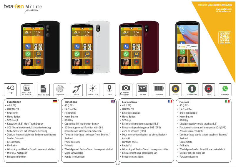 Page 1 de la notice Fiche technique Bea-fon M7 Lite premium