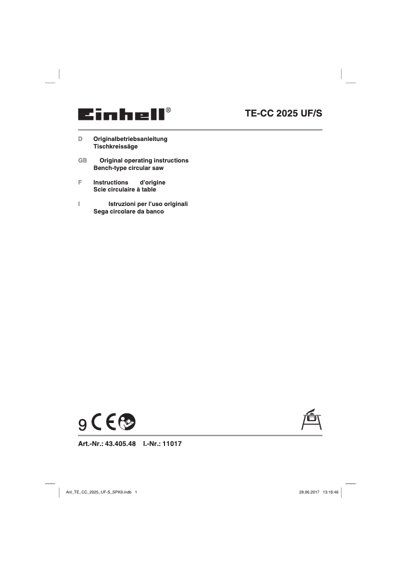 Page 1 de la notice Manuel utilisateur Einhell TE-CC 2025 UF/S