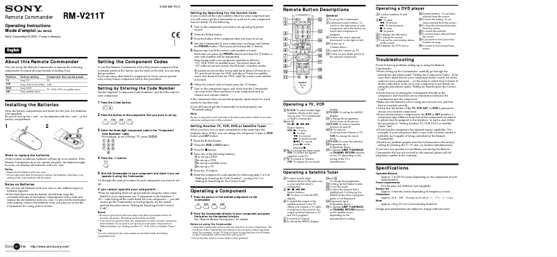 Image de la première page du manuel de l'appareil RM-V211T
