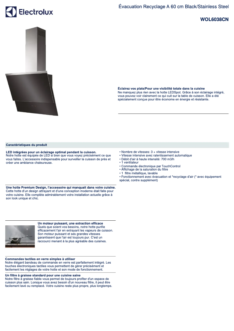 Page n°1 - Fiche technique Electrolux WOL6038CN