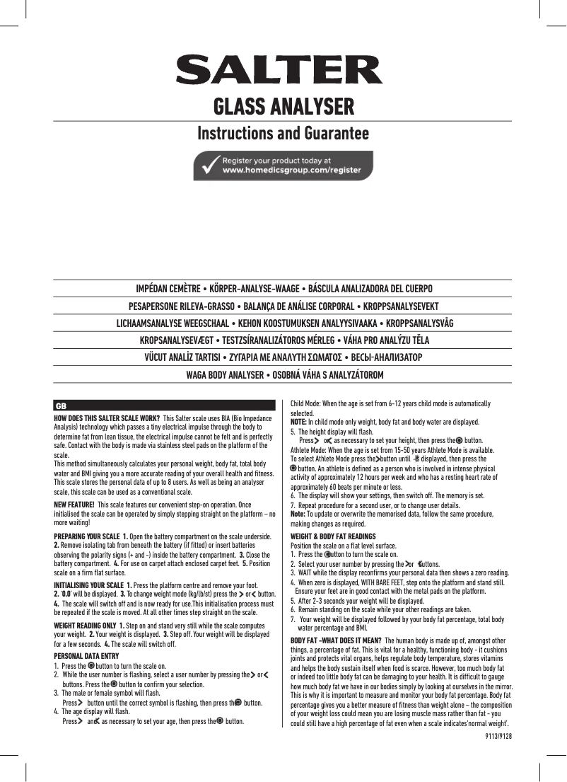 Página 1 del manual Manual de usuario Salter 9113 SV3R