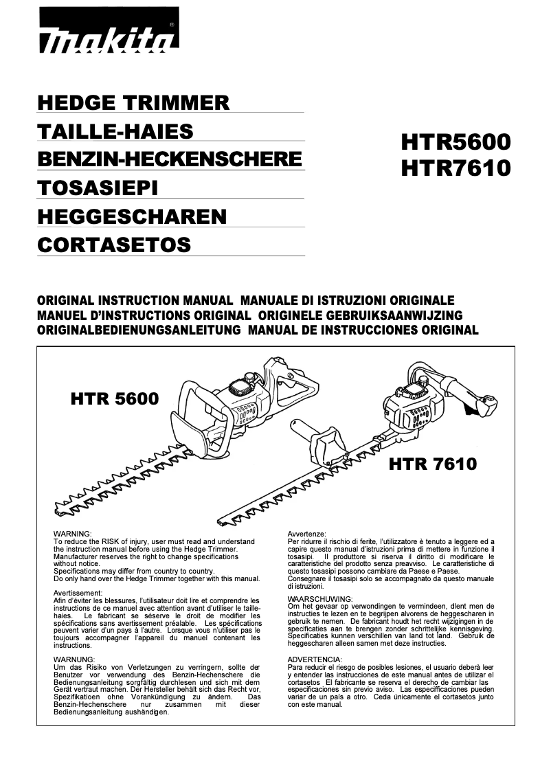 Page 1 de la notice Manuel utilisateur Makita HTR7610