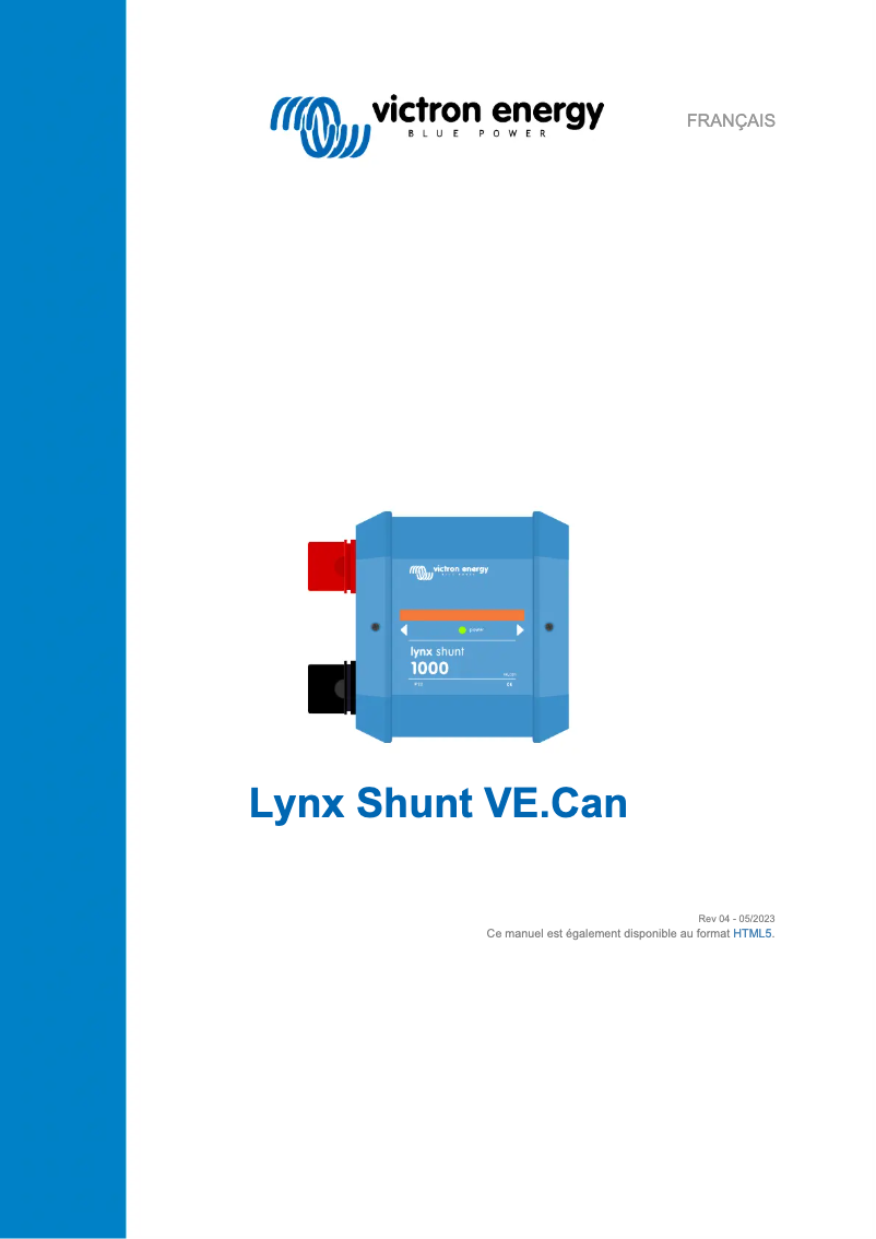 Page 1 de la notice Manuel utilisateur Victron Energy Lynx Shunt VE.Can