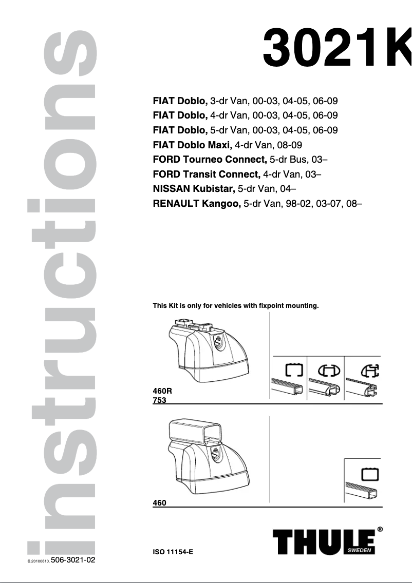 Page n°1 - Manuel utilisateur Thule Kit 3021
