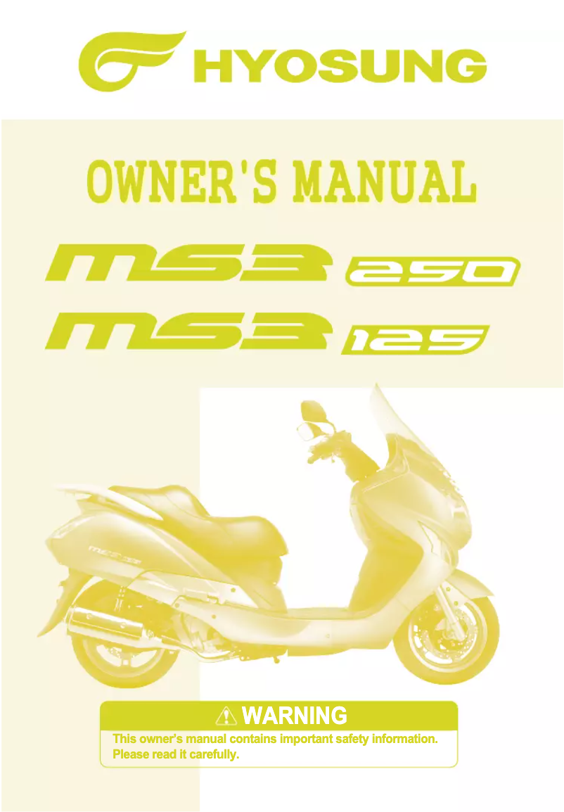 Page 1 de la notice Manuel utilisateur Hyosung MS3-125