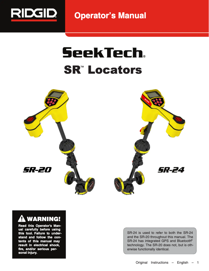 Page n°1 - Manuel utilisateur Ridgid SeekTech SR-24