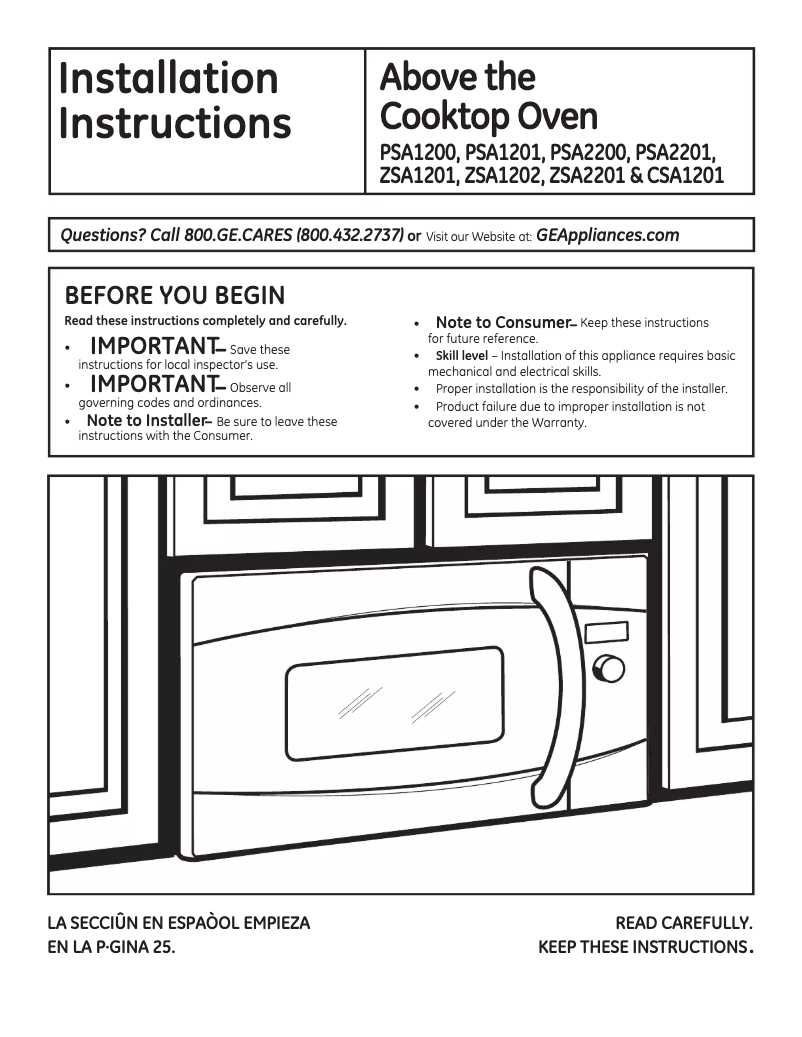 Page 1 de la notice Guide d'installation Monogram ZSA1201JSS