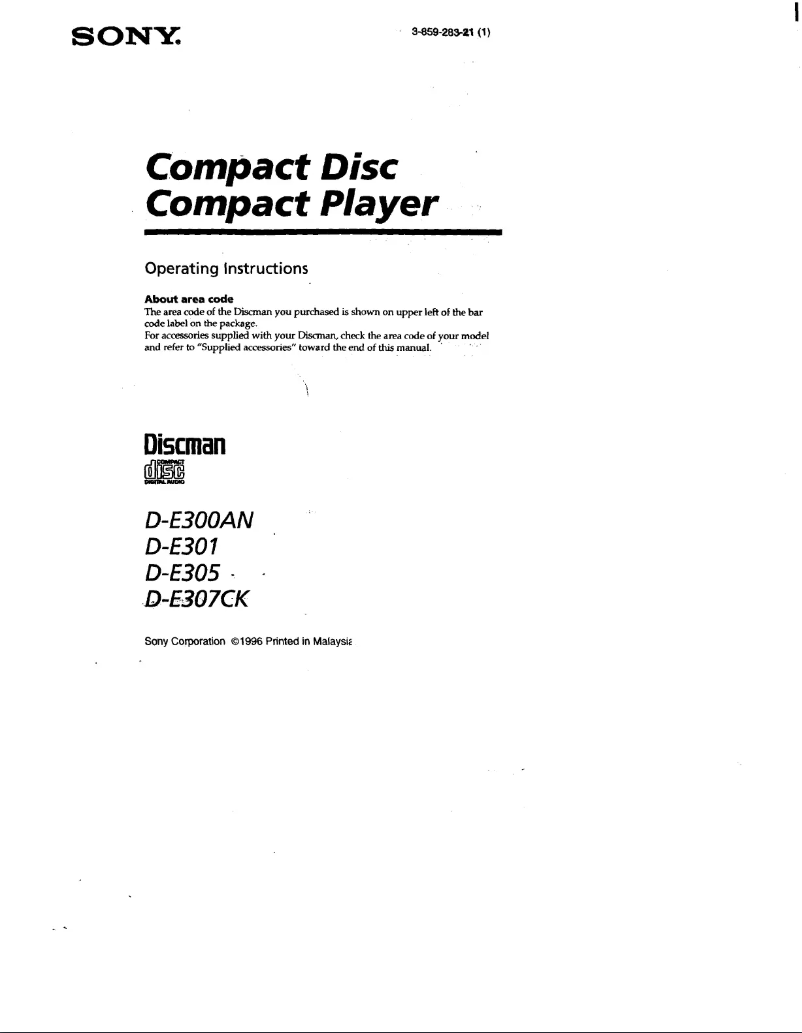 Page n°1 - Manuel utilisateur Sony D-E307CK