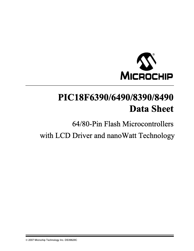 Page 1 de la notice Fiche technique Microchip PIC18F8390