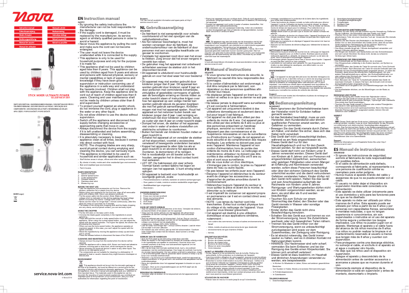 Page 1 de la notice Manuel utilisateur Nova Stick Mixer Ultimate Power 220100
