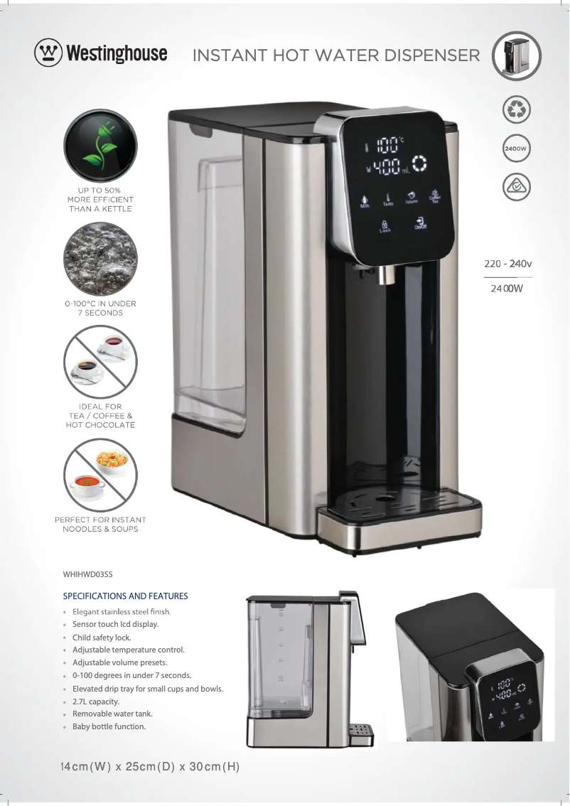 Page 1 de la notice Fiche technique Westinghouse WHIHWD04SS