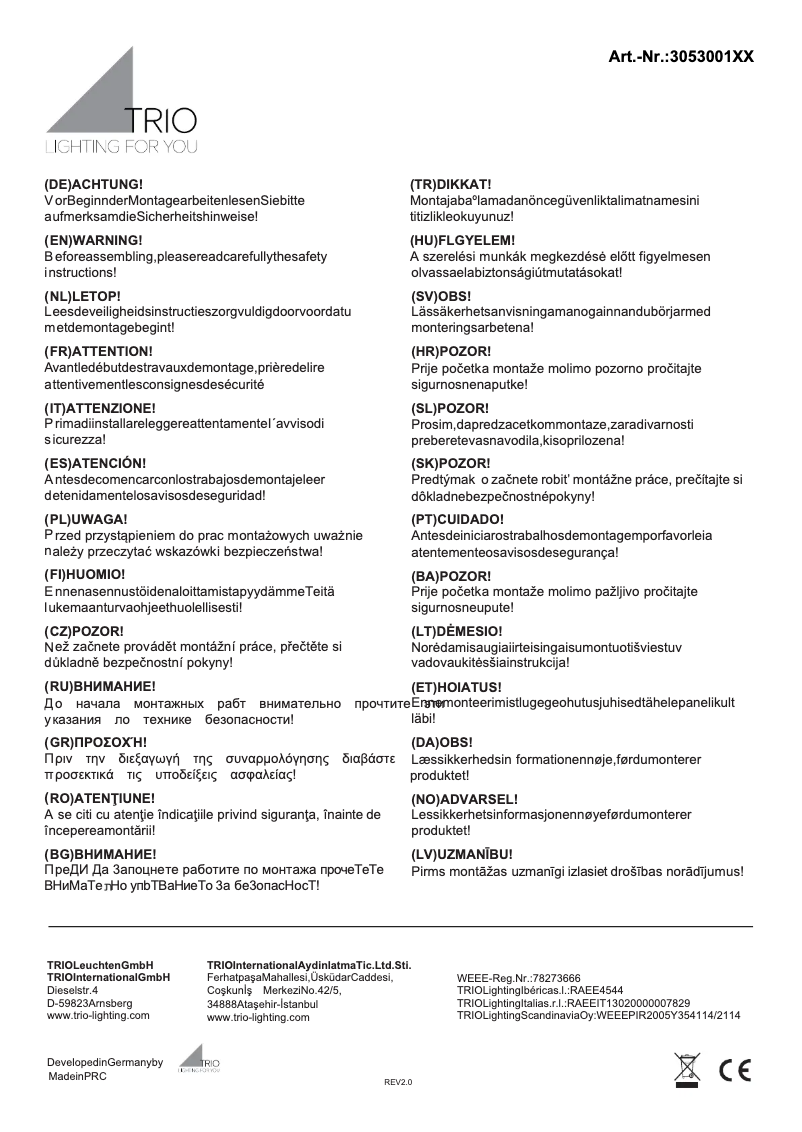 Page 1 de la notice Manuel utilisateur Trio Lighting Detroit 305300178