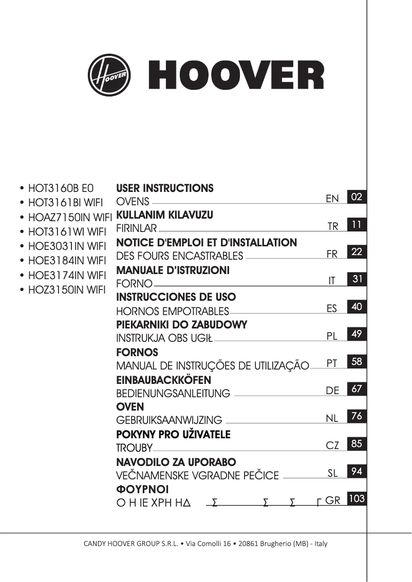 Page n°1 - Mode d'emploi Hoover HOE3184IN WIFI