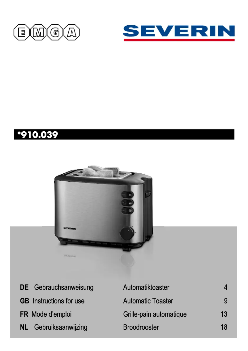 Page 1 de la notice Manuel utilisateur Severin 910039