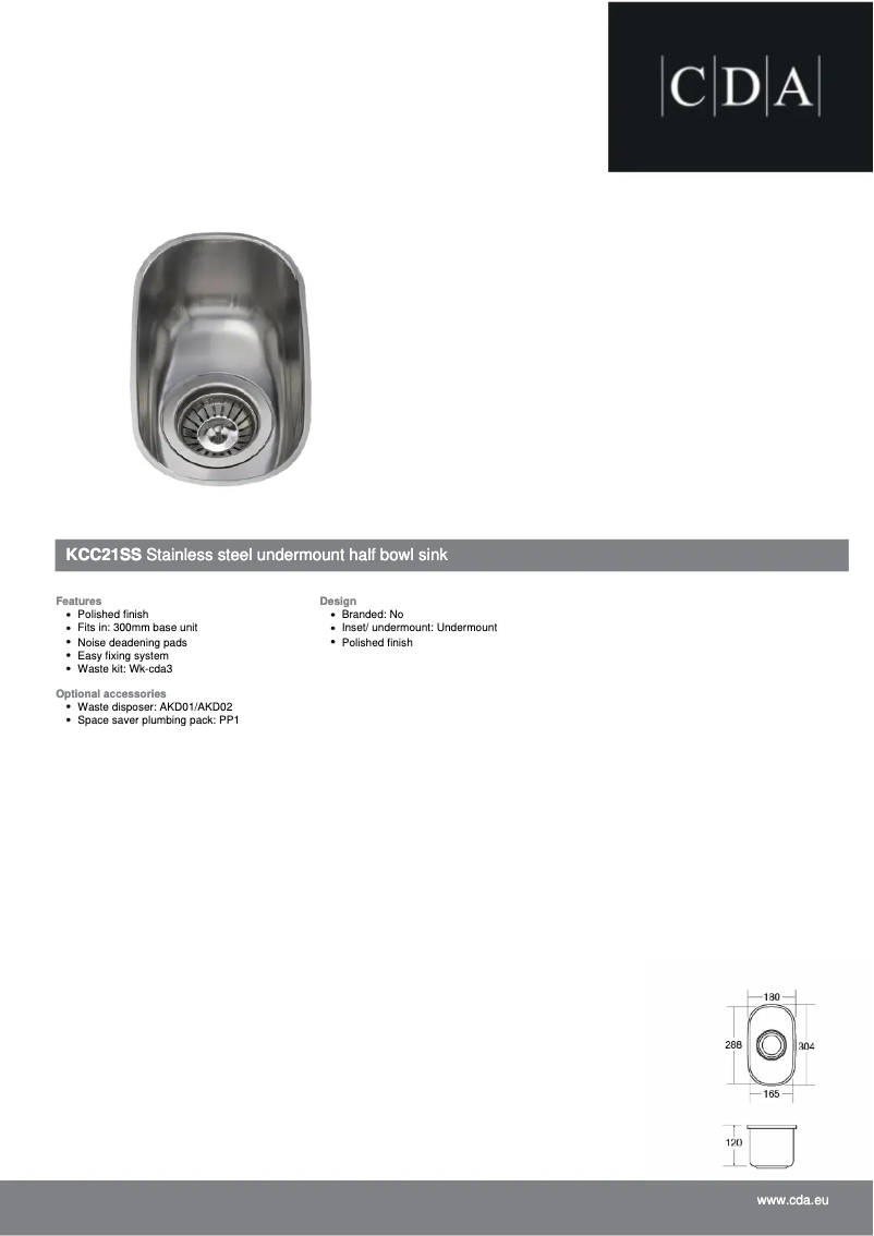Page n°1 - Fiche technique CDA KCC21SS