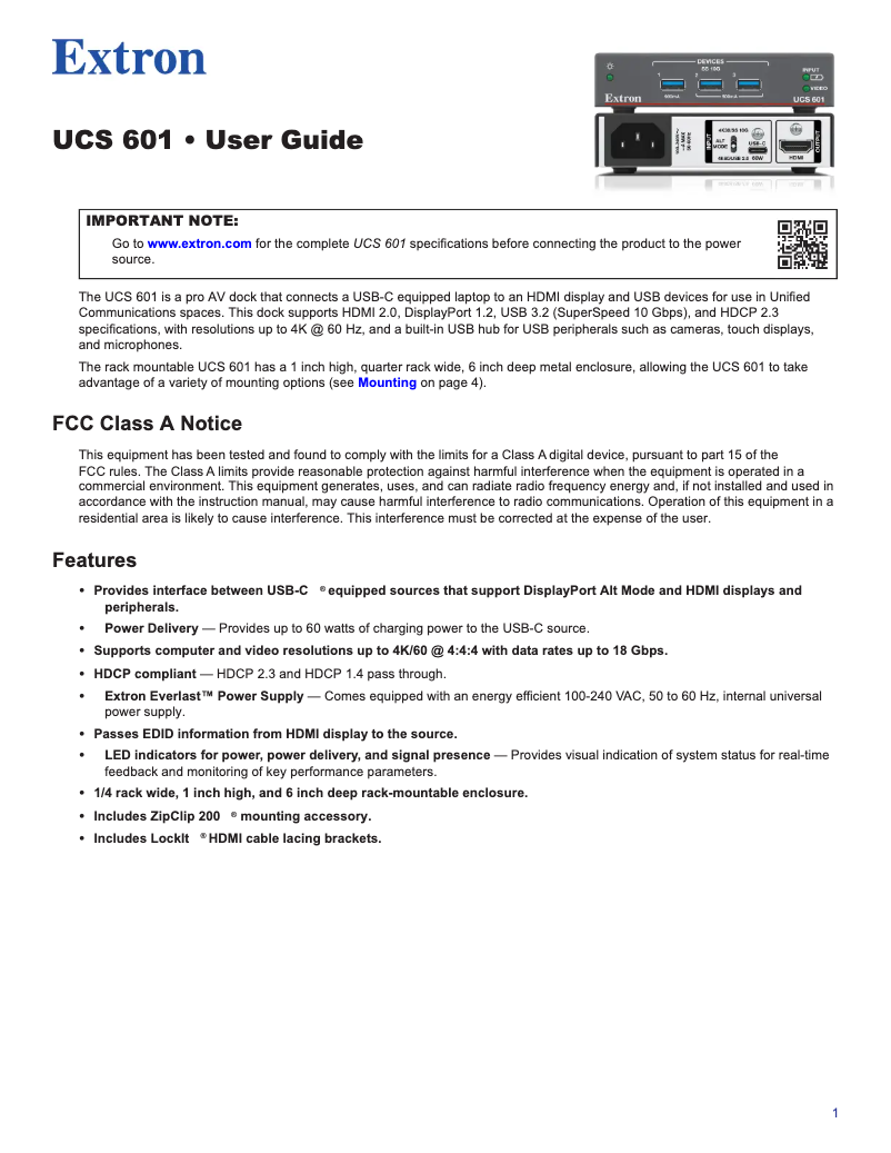 Image de la première page du manuel de l'appareil UCS 601