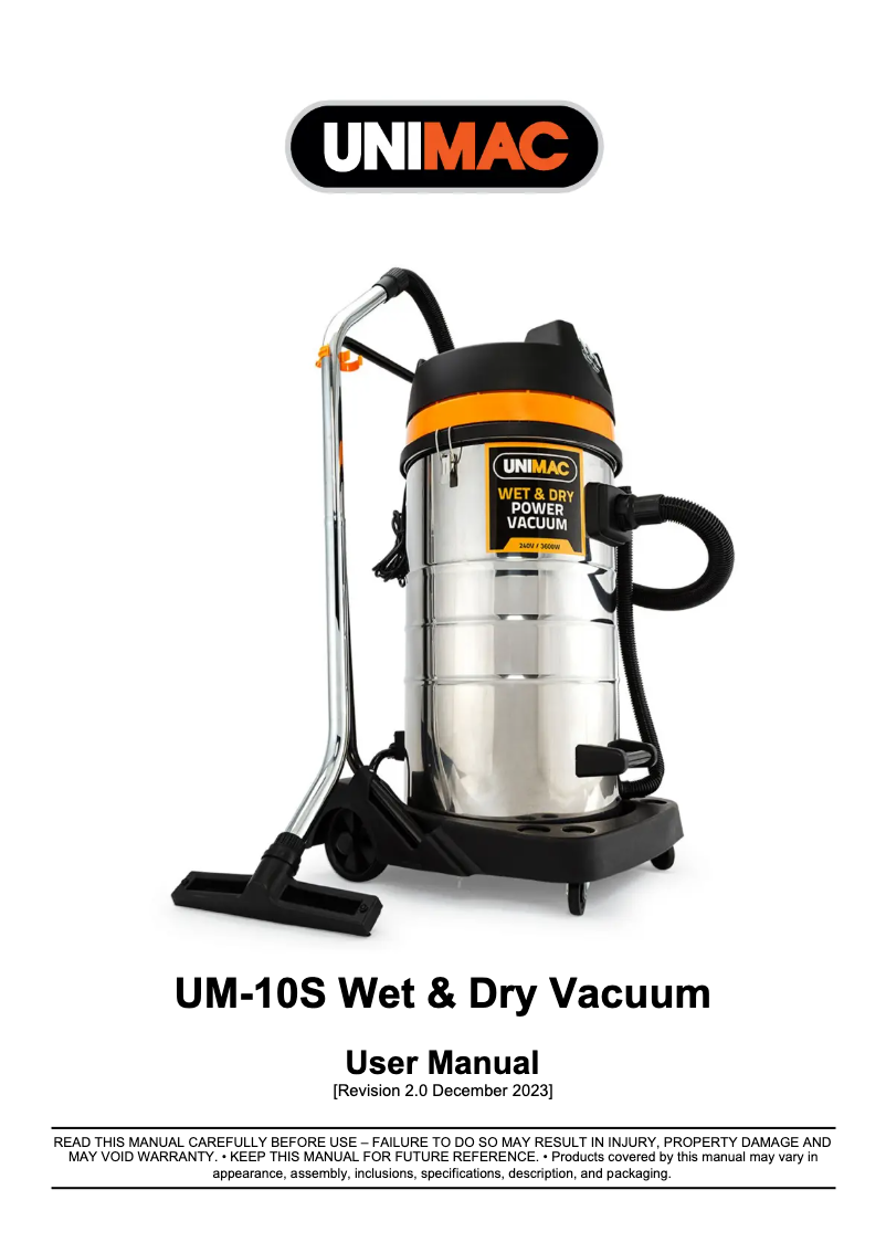 Page n°1 - Manuel utilisateur Unimac UM-10S