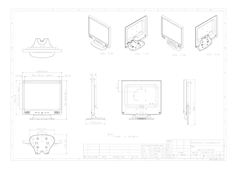 Page 1 de la notice Dessin technique NEC LCD1511M