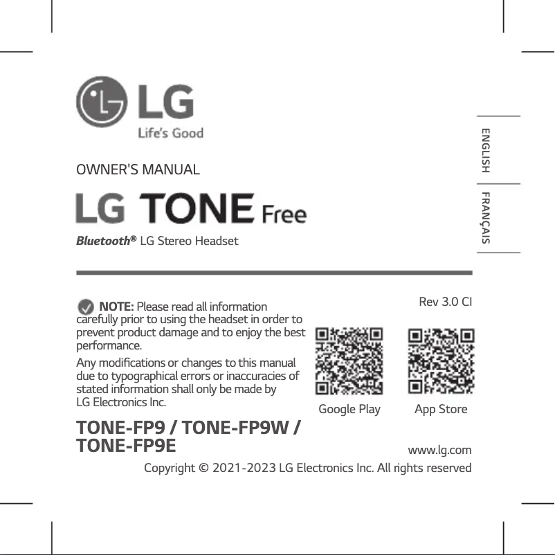 Page n°1 - Manuel utilisateur LG Tone Free TONE-FP9