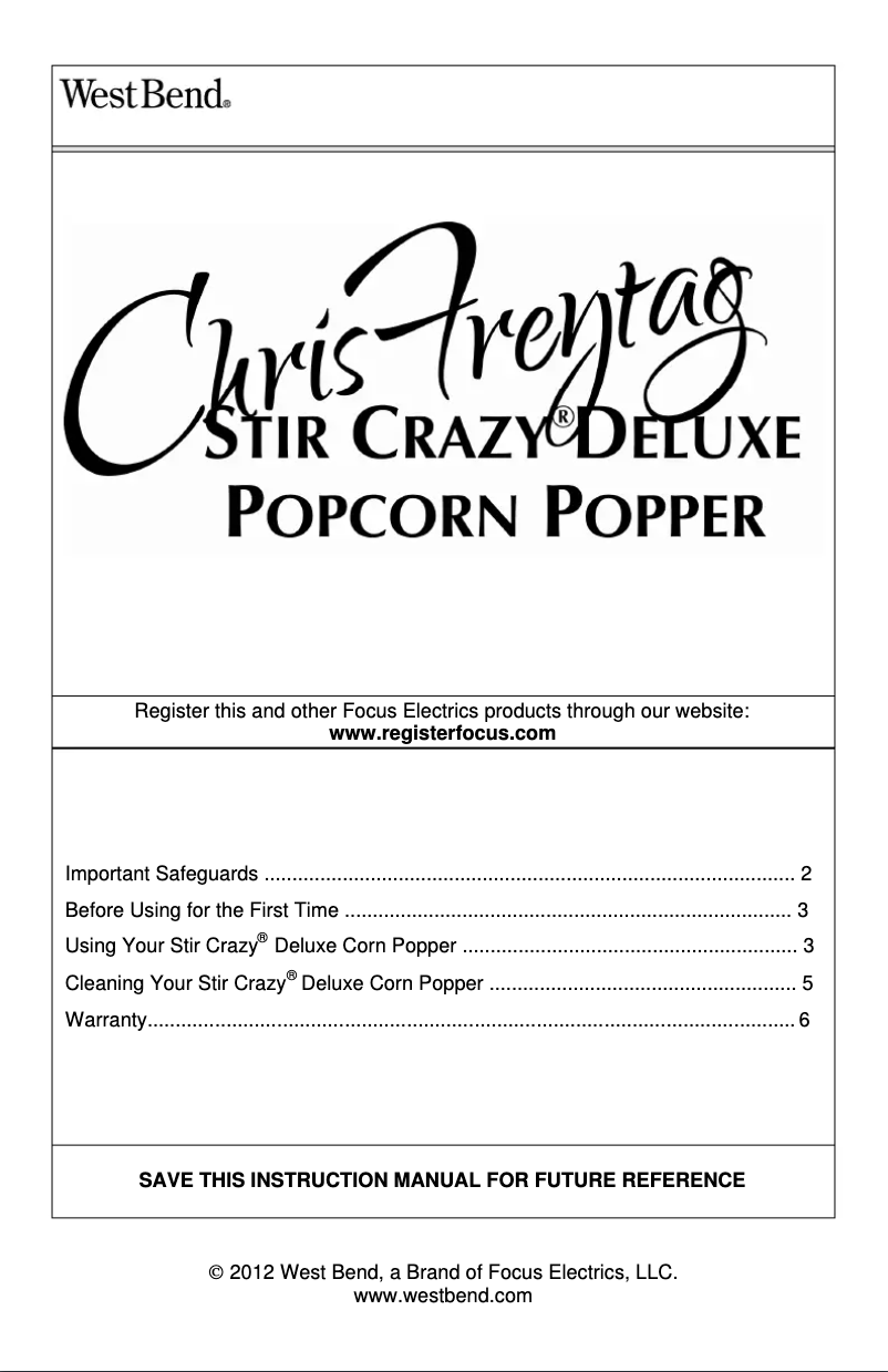 Page 1 de la notice Manuel utilisateur WestBend Stir Crazy Deluxe 82310CF