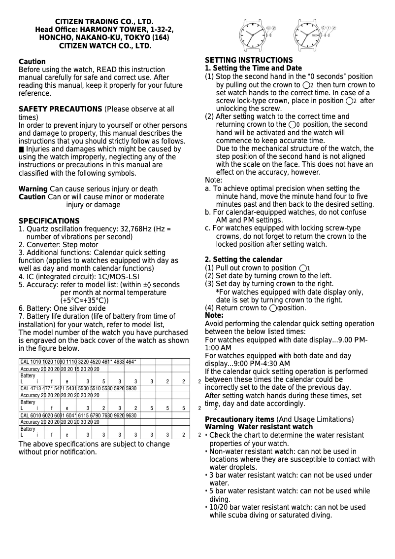 Page 1 de la notice Manuel utilisateur Citizen Cal 1022