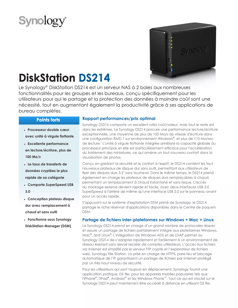 Image de la première page du manuel de l'appareil DiskStation DS214