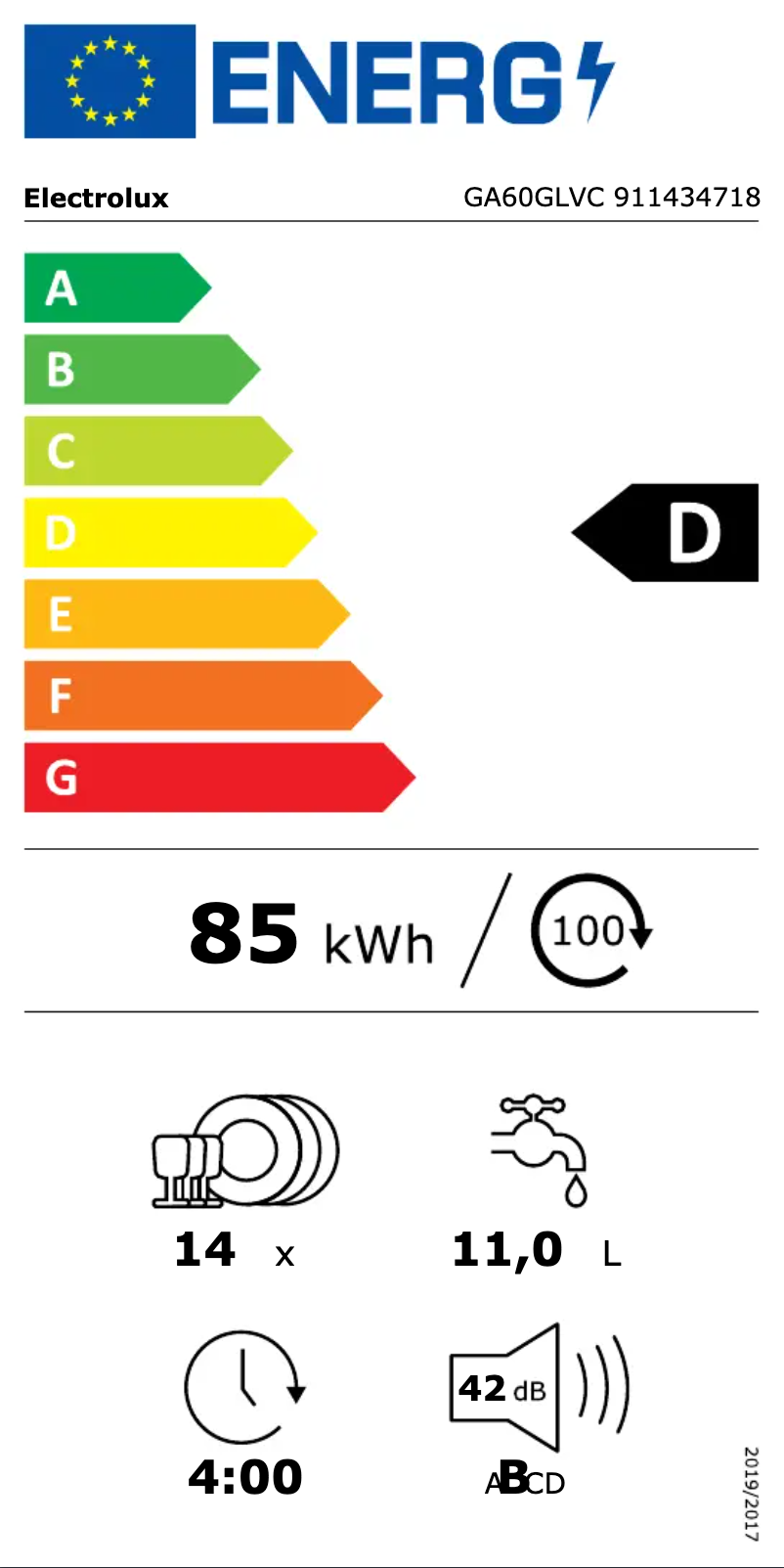 Page n°1 - Label énergétique Electrolux GA60GLVC