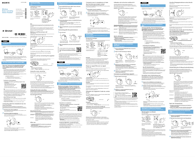 Page 1 de la notice Manuel utilisateur Sony MDR-ZX750BN