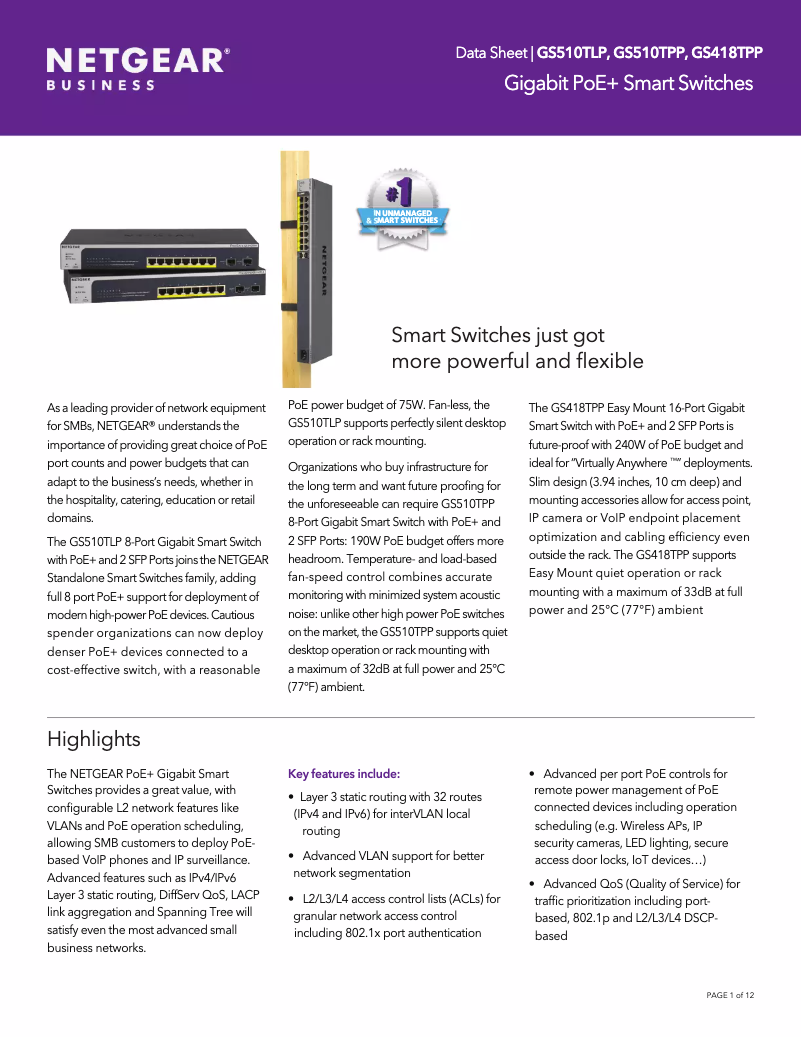 Page n°1 - Fiche technique Netgear GS418TPP