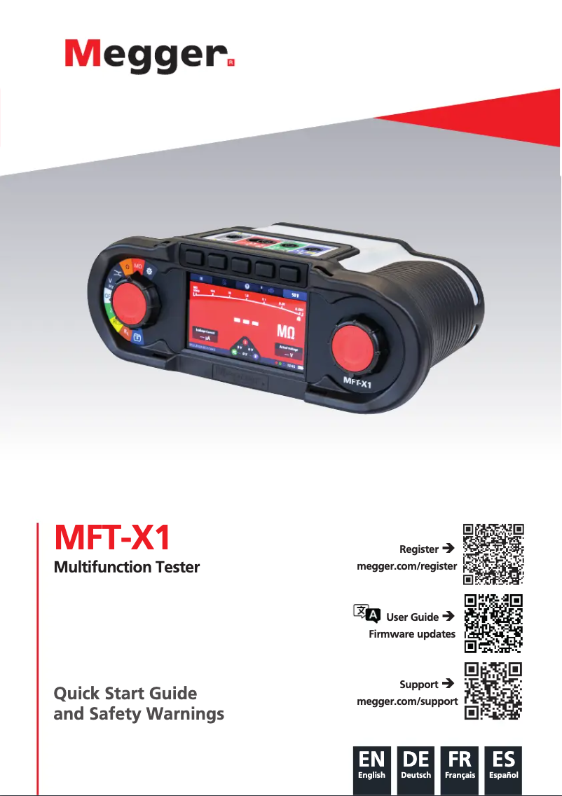 Page 1 de la notice Guide de démarrage rapide Megger MFT-X1