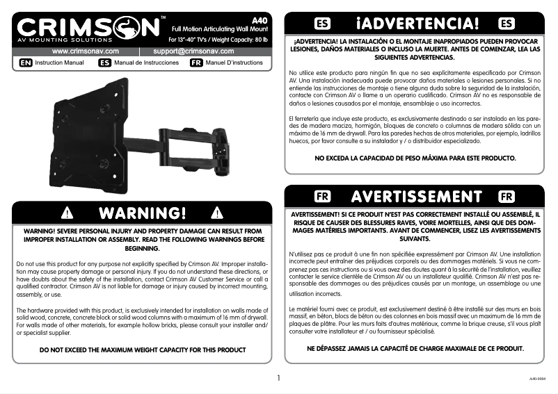 Page n°1 - Manuel utilisateur Crimson A40