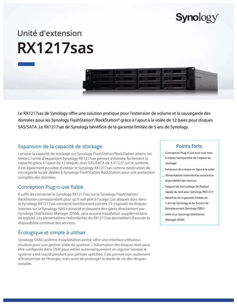 Page n°1 - Fiche technique Synology RX1217SAS
