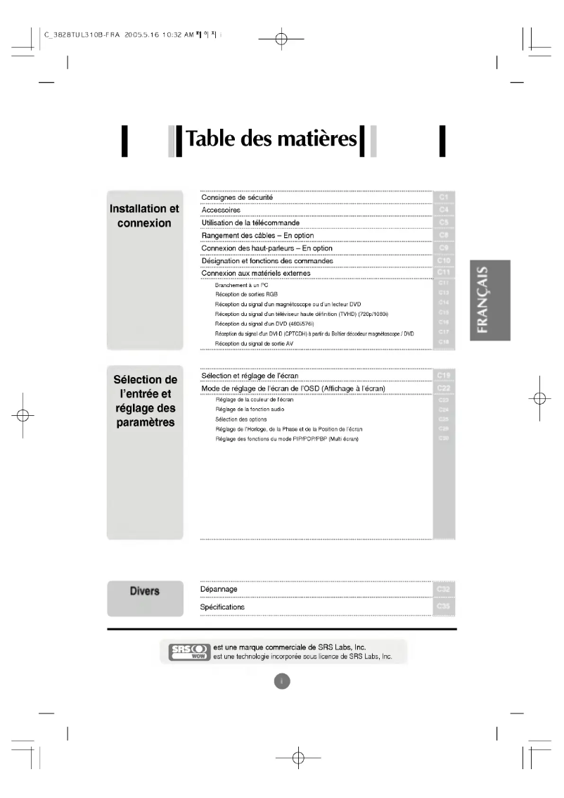 Image de la première page du manuel de l'appareil M3200C